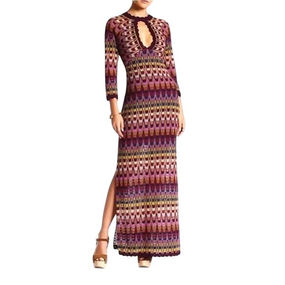 New Free People Good Vibrations Retro Knit Maxi Dress Side Slits Size M - Picture 1 of 14
